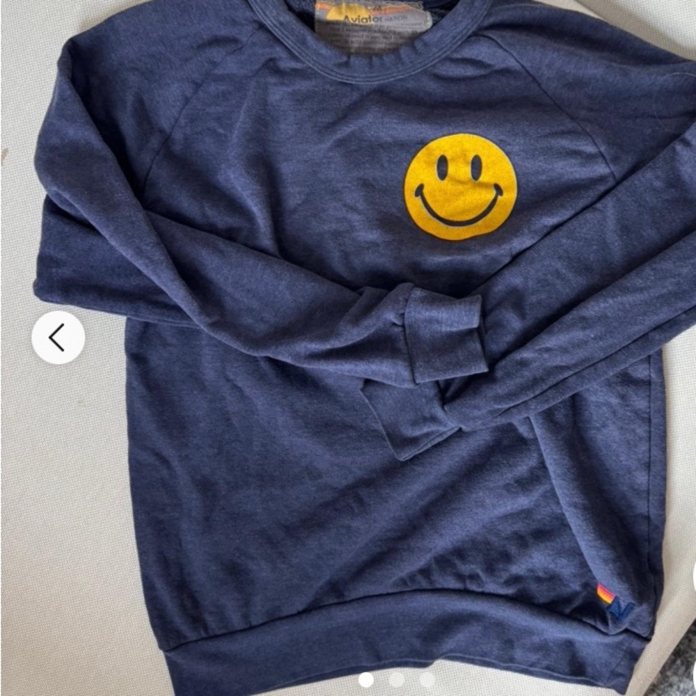 Aviator Nation Blue Sweatshirt with Yellow Smiley